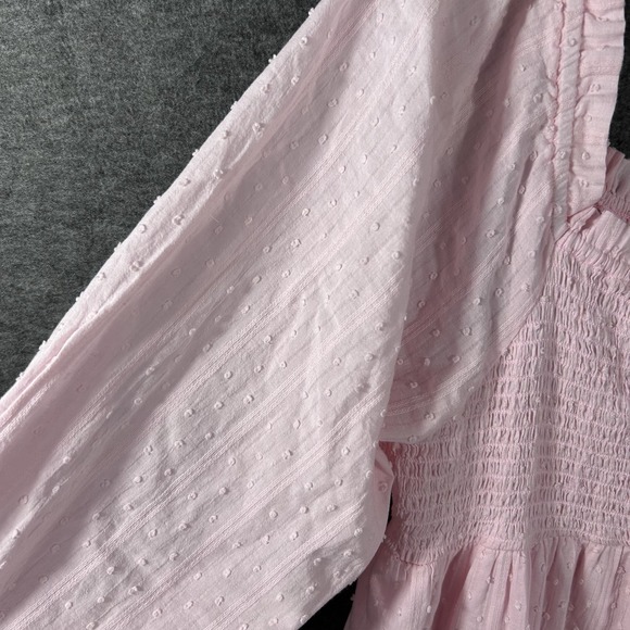 Women's Dress Pink Swiss Dot Milkmaid Smocked Cottagecore Coquette Midi Size XL - Picture 4 of 8